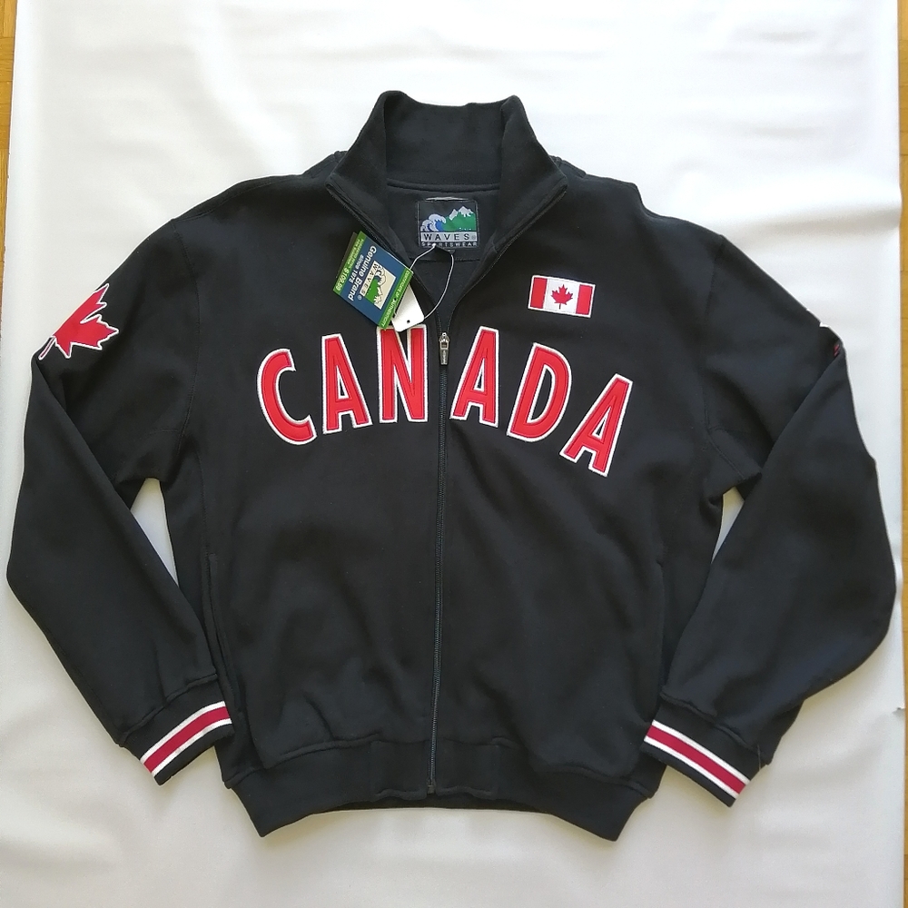 Team Canada Y2K Black Hockey Zip Up Sweater Small NWT